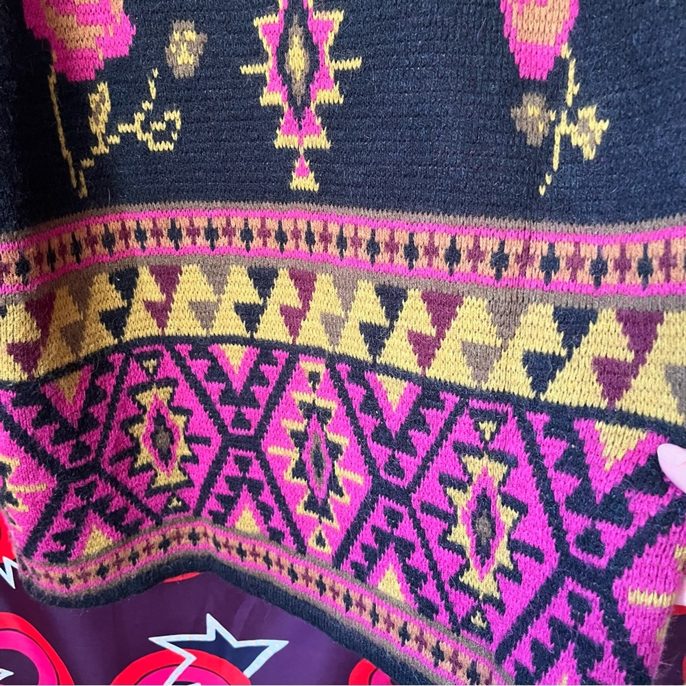 Vintage FairSet Colourful Aztec Patterned Knit Sweater Mock Neck Black Graphic - Picture 10 of 11